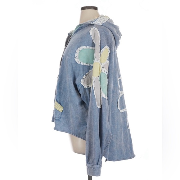 Oli & Hali Floral Patchwork Hoodie Mineral Wash Jacket size XL Blue - Picture 6 of 15
